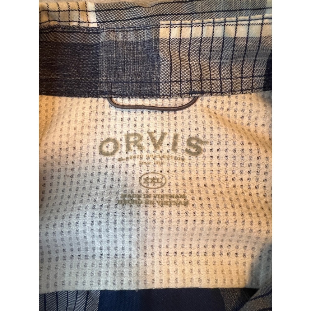 Orvis Shirt Mens XXL Blue Orange Short Sleeve Plaid Button Down - Picture 3 of 6